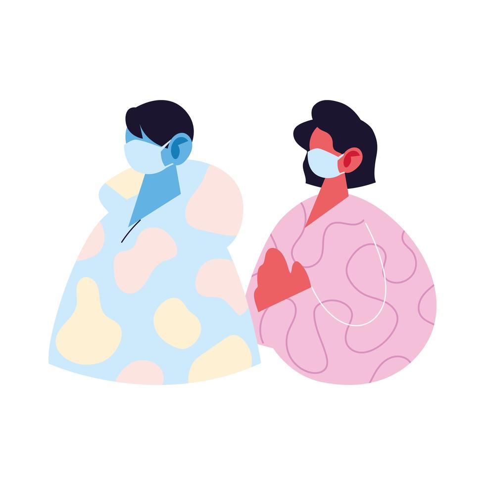 man and woman avatar cartoon with mask and pullover vector design