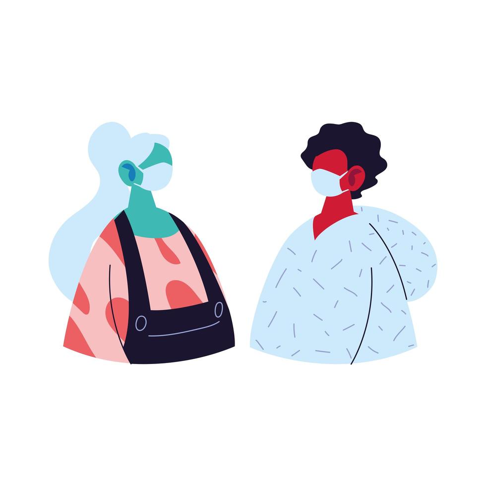 man and woman avatar cartoon with mask and pullover vector design