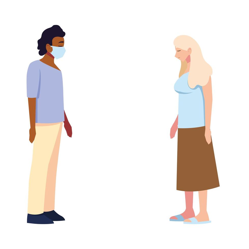 Hombre y mujer sintiéndose enfermos y con diseño de vector de máscara