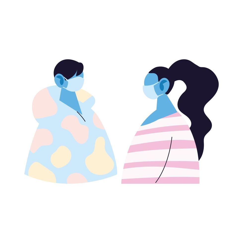man and woman avatar cartoon with mask and pullover vector design