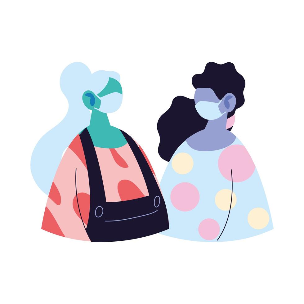 women avatars cartoons with masks and pullovers vector design