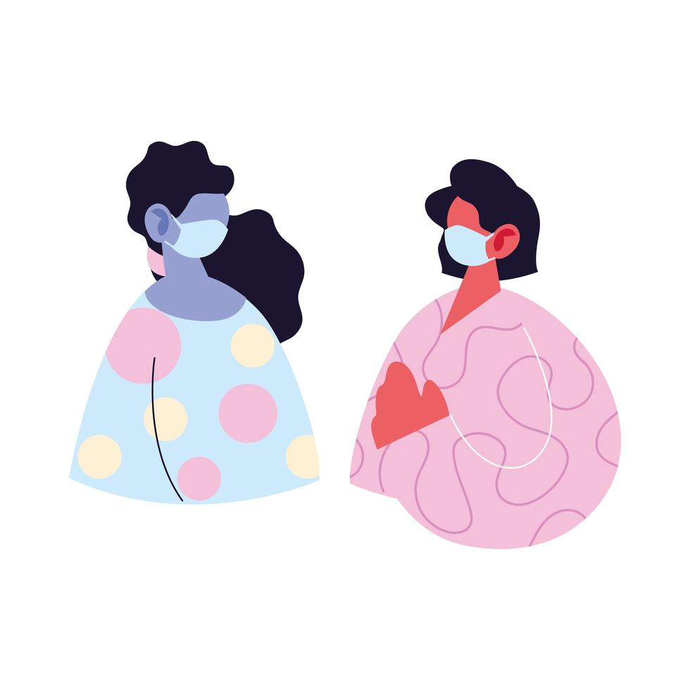 women avatars cartoons with masks and pullovers vector design