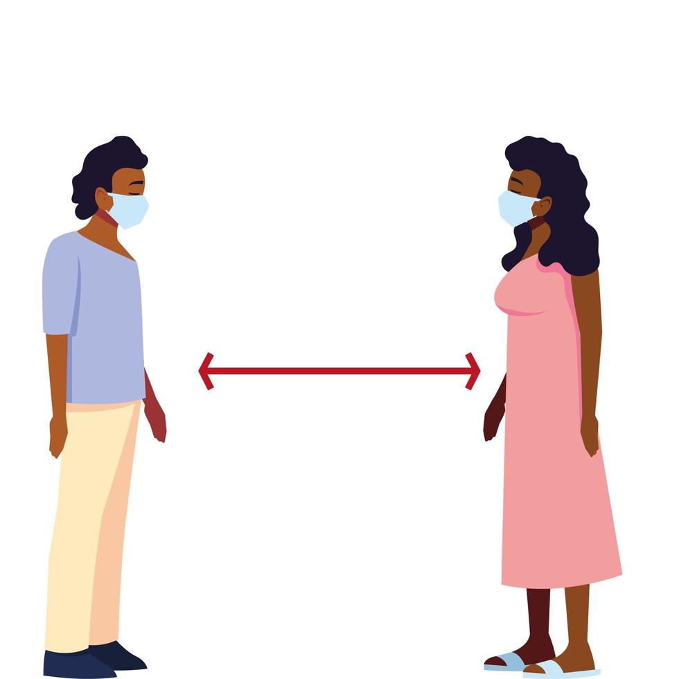 Social distancing between woman and man vector design