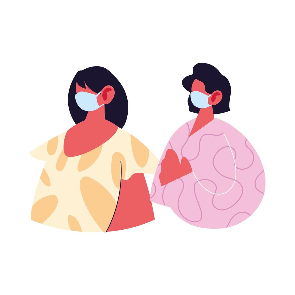 women avatars cartoons with masks and pullovers vector design