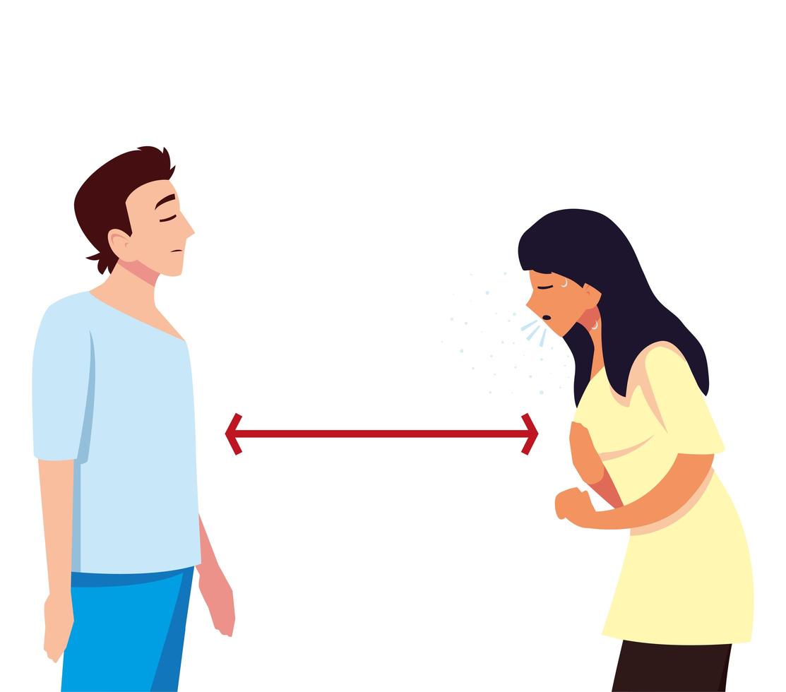 Social distancing between woman and man vector design