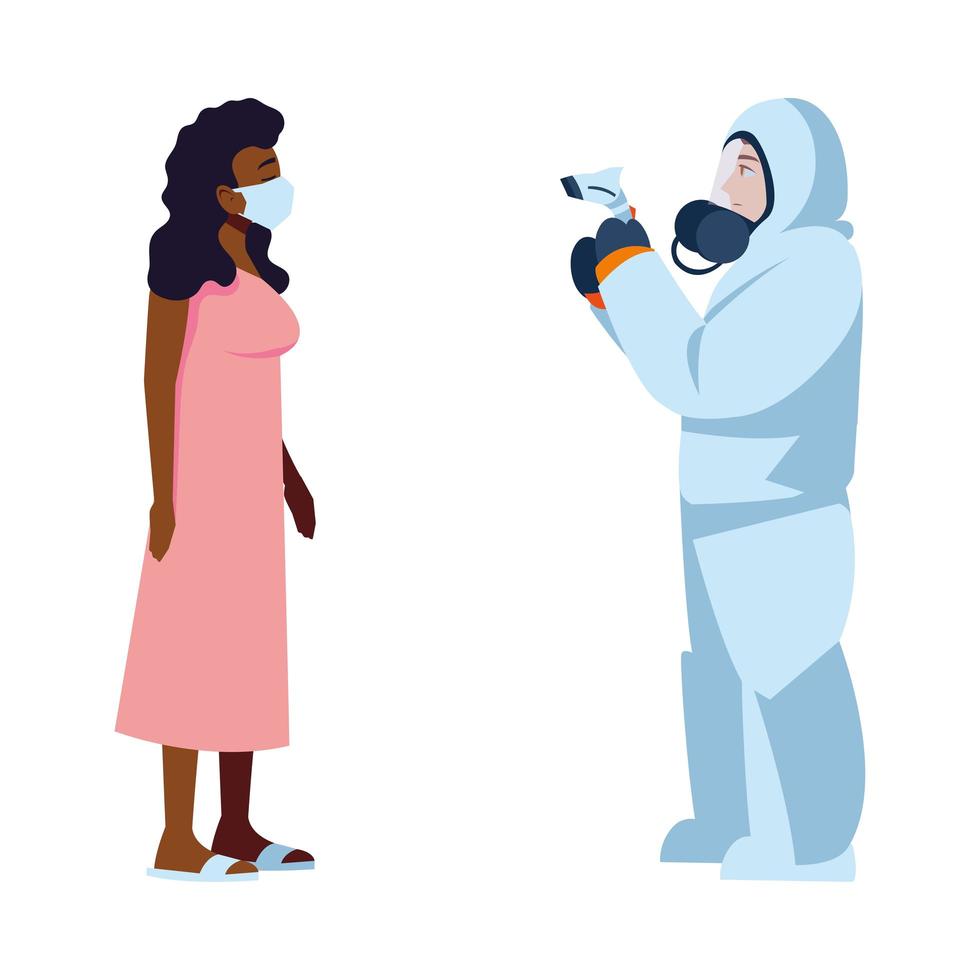 Doctor checking woman temperature vector design