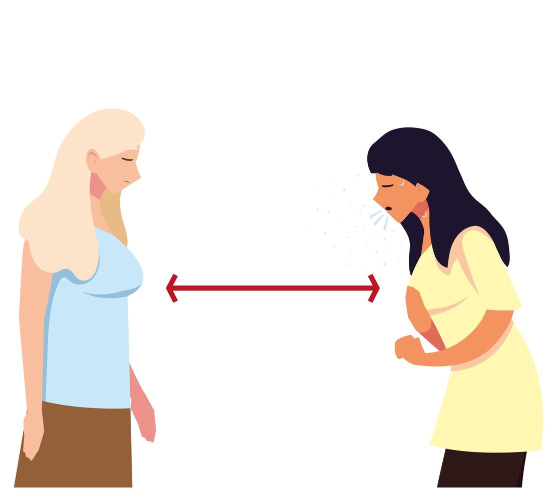 Social distancing between women vector design