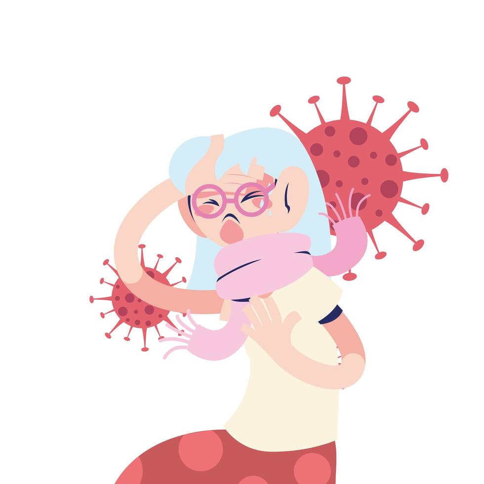 old woman with symptoms of coronavirus vector