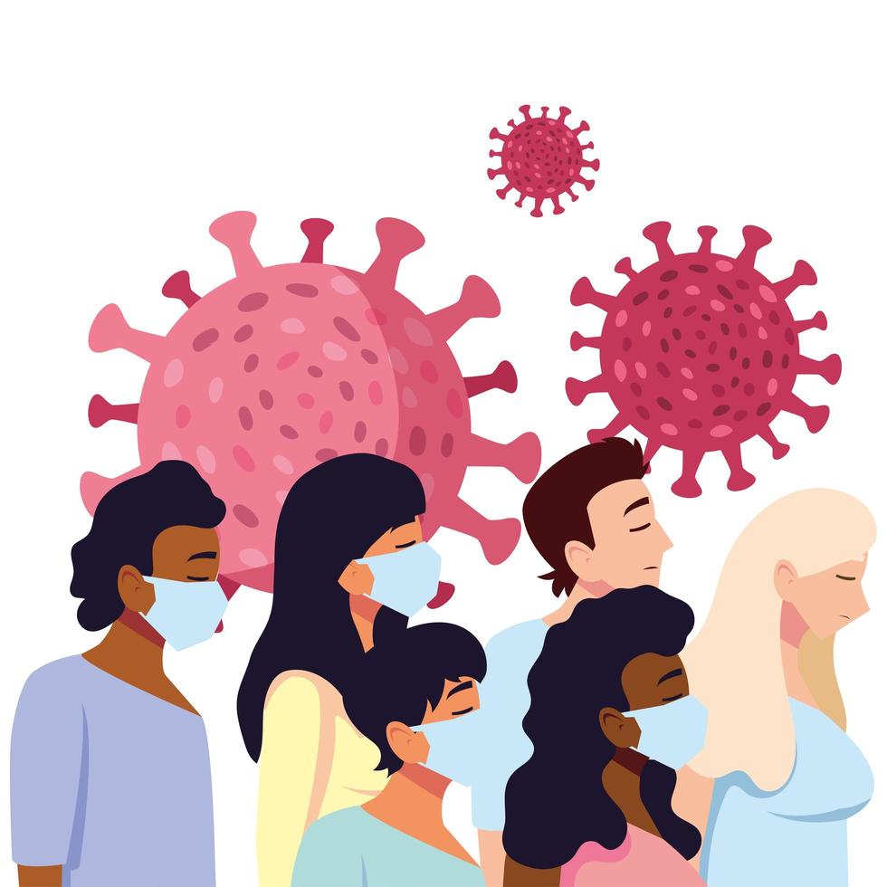People with medical masks vector design