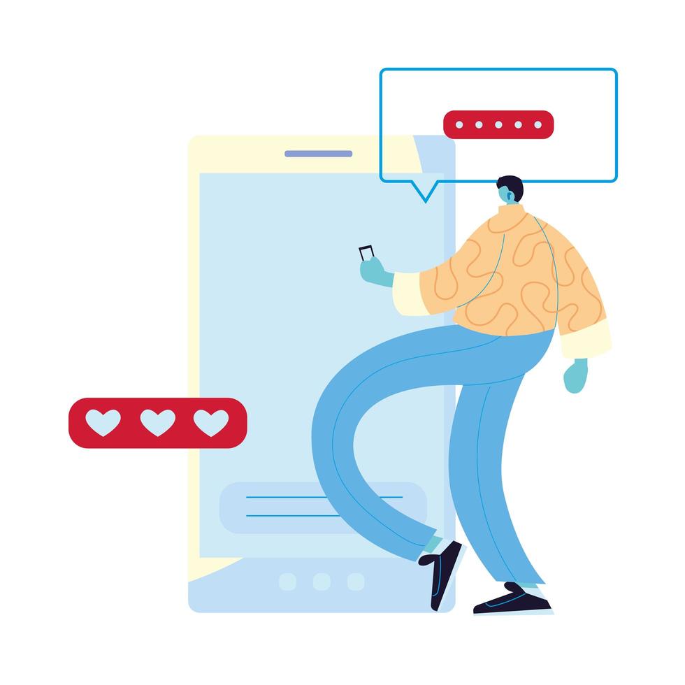 Man cartoon with smartphone and bubbles vector design