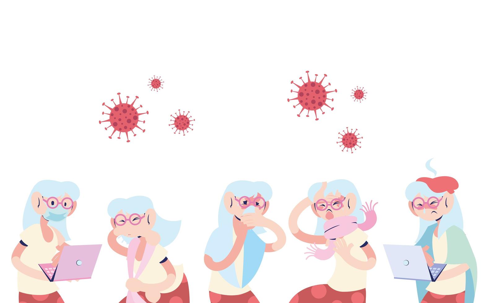 old women with masks and victims of coronavirus vector