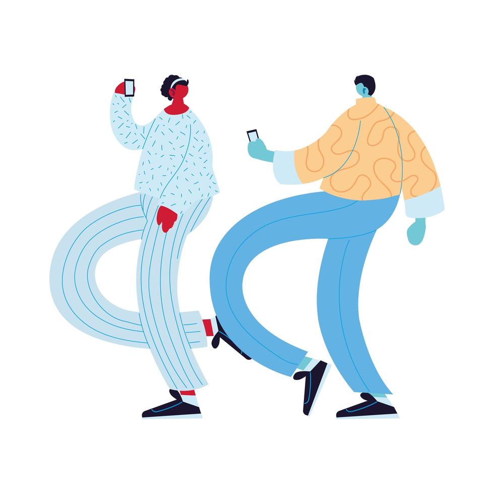 caricatura de mujer y hombre con diseño de vector de teléfono inteligente