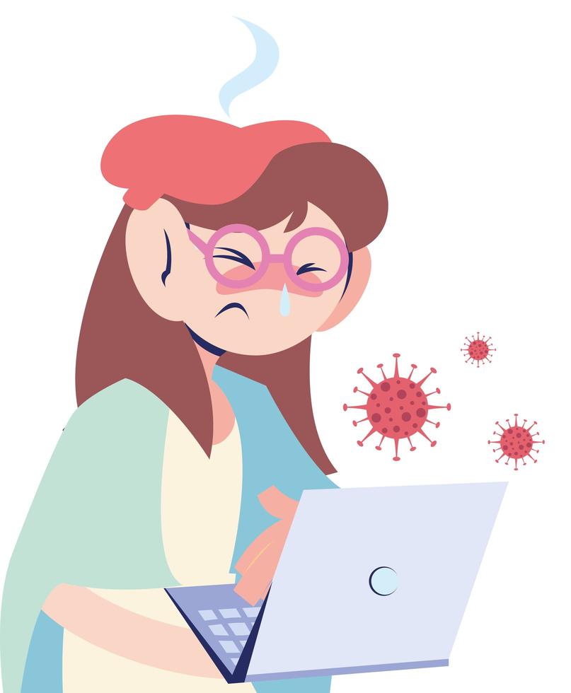 woman sick working at computer vector