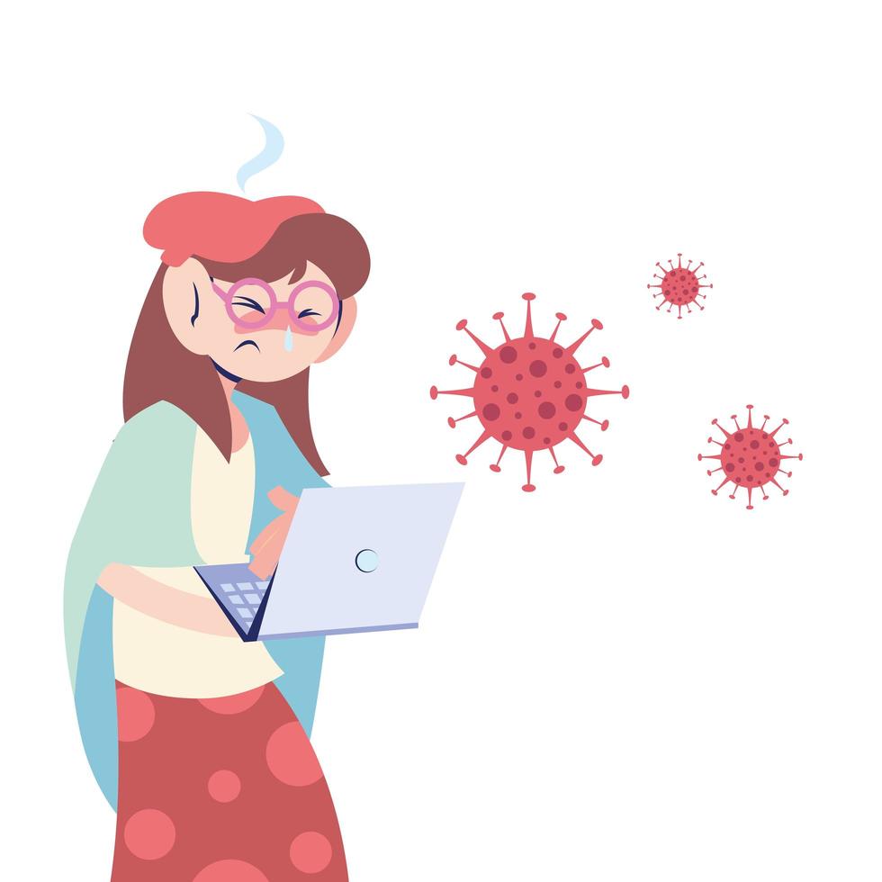 woman with coronavirus and computer vector