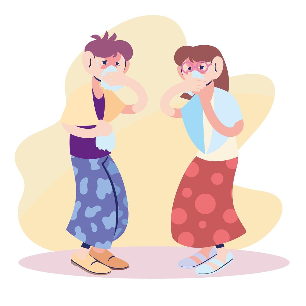 young couple with virus symptoms vector