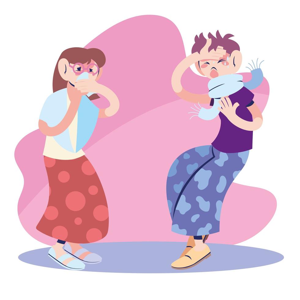 young couple with virus symptoms vector
