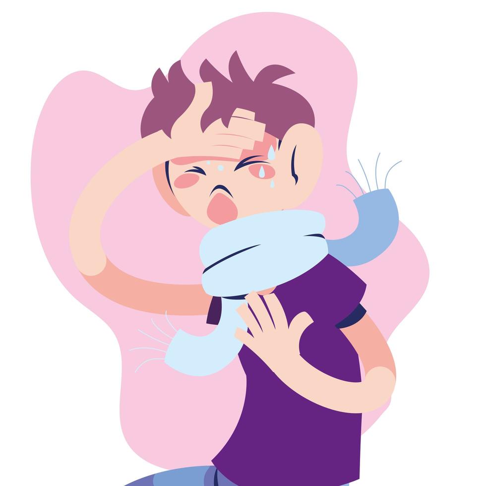 young man with virus symptoms vector