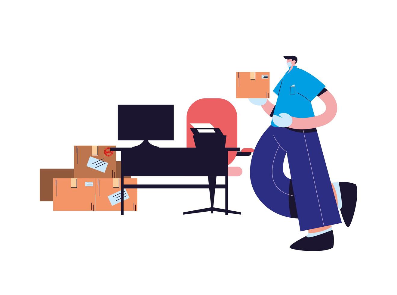 male courier with mask in office vector