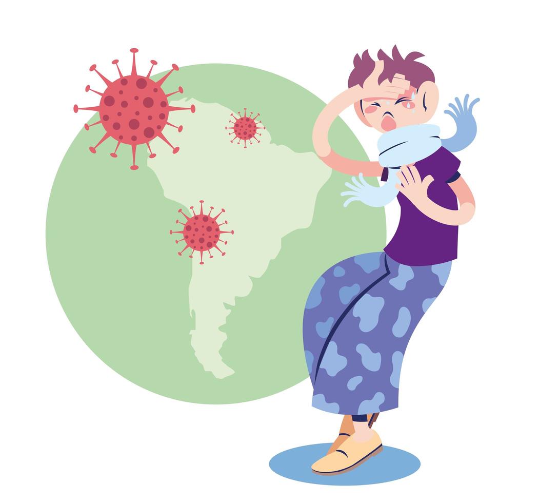 sick man with covid 19 in south america vector