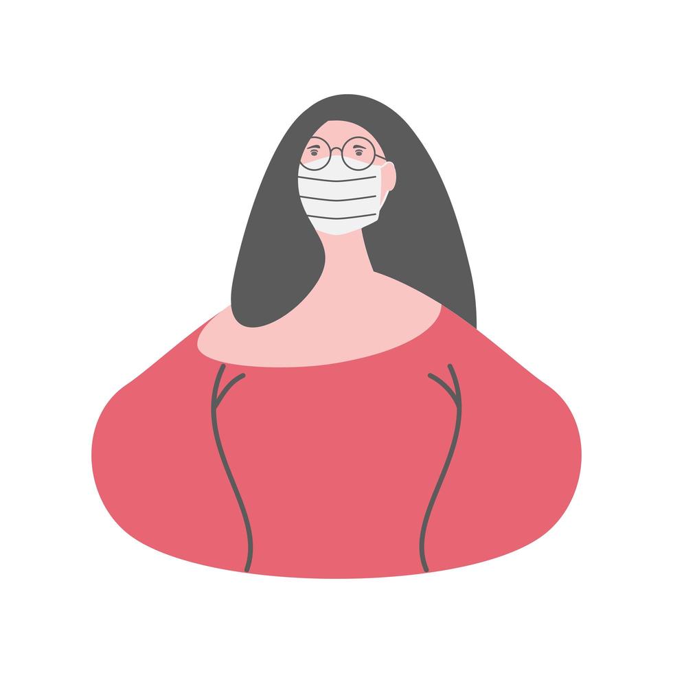 Mujer sana en máscara de protección médica sobre fondo blanco. vector
