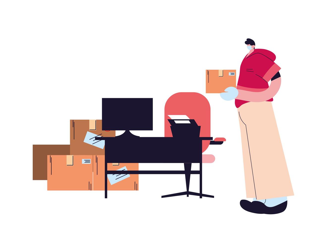 male courier with mask in office vector