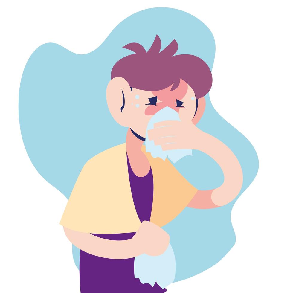 young man with virus symptoms vector