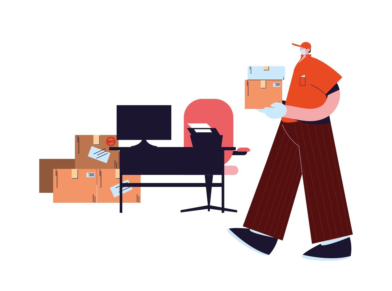 male courier with mask in office vector