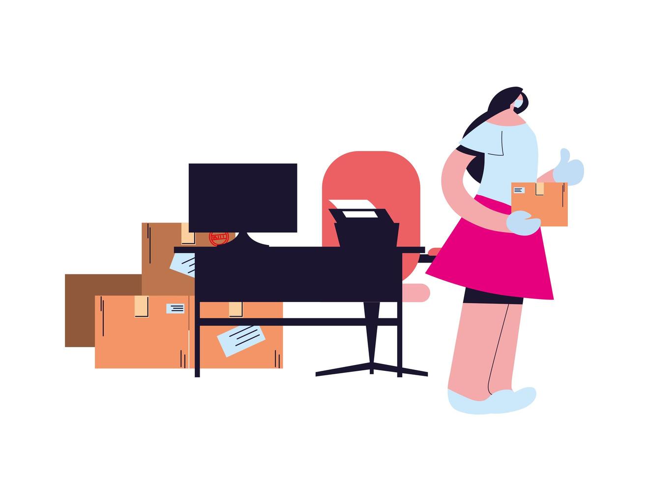 woman courier with mask in office vector