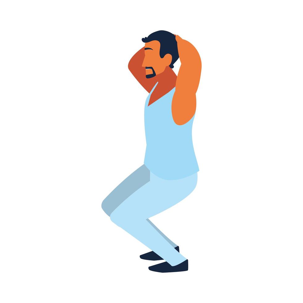 man doing muscle exercises at home vector