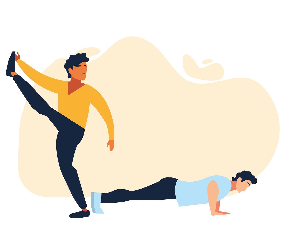 man doing stretching and strength exercise vector