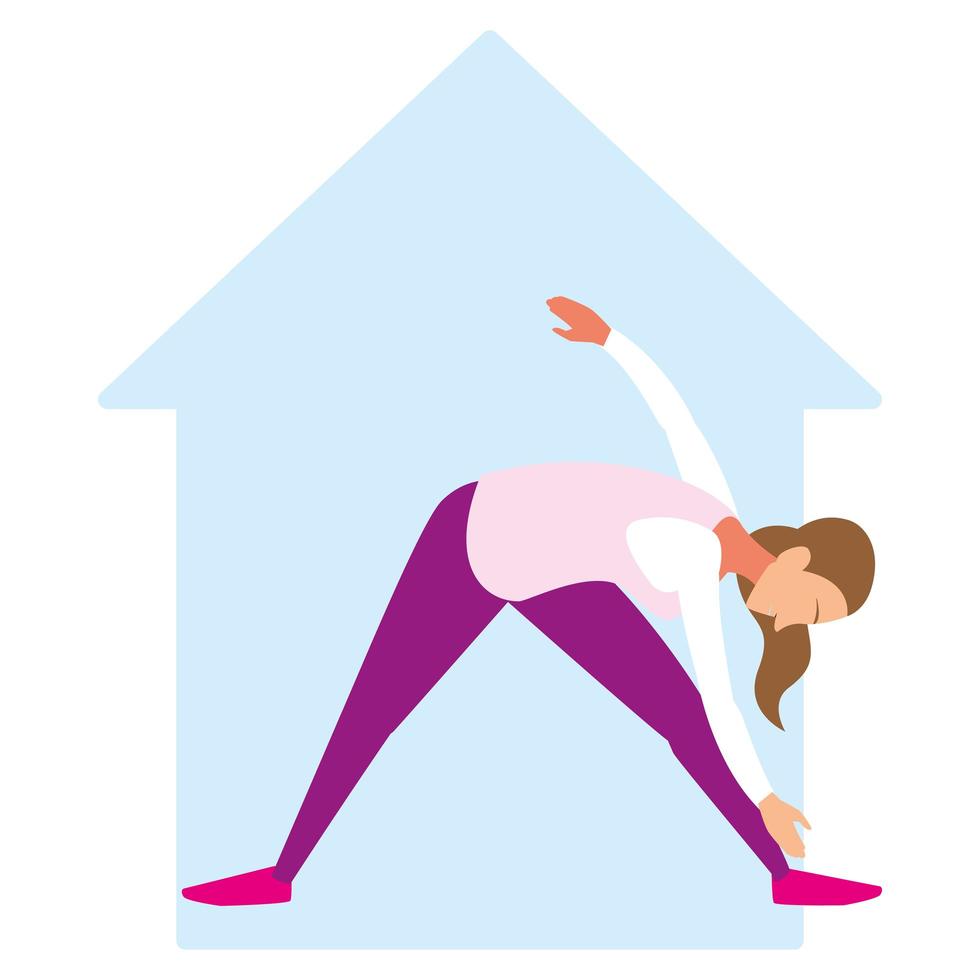 woman doing stretching exercises at home vector