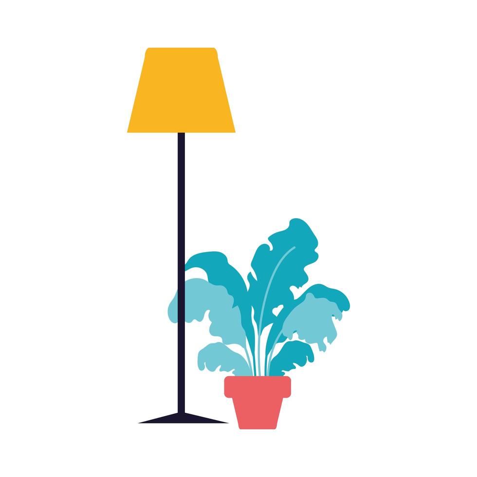 modern flower pot and lamp located in the living room vector