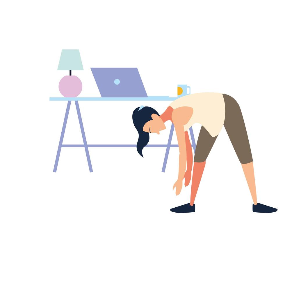 woman doing stretching exercises at home vector