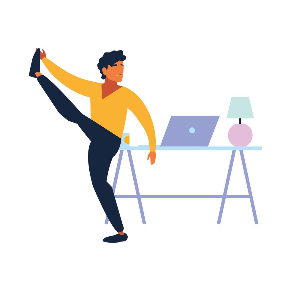 man doing stretching exercises at home vector