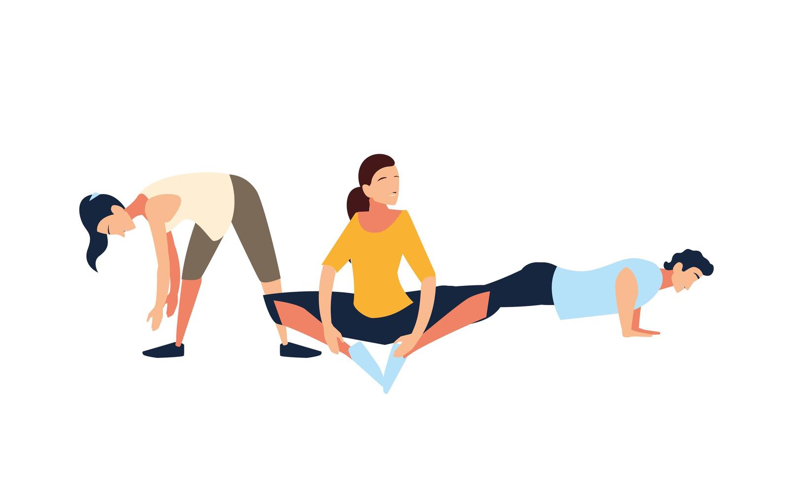 people doing stretching and strength exercise vector