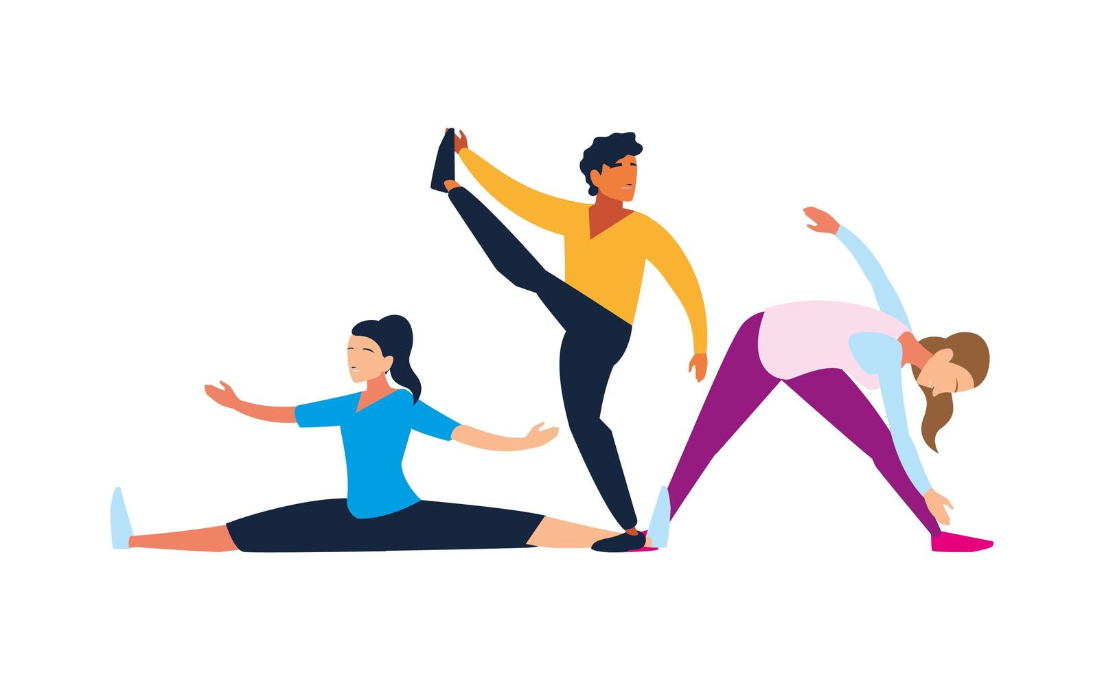 people doing stretching and strength exercise vector