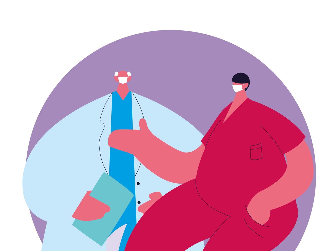 doctors wearing medical uniforms and face masks vector