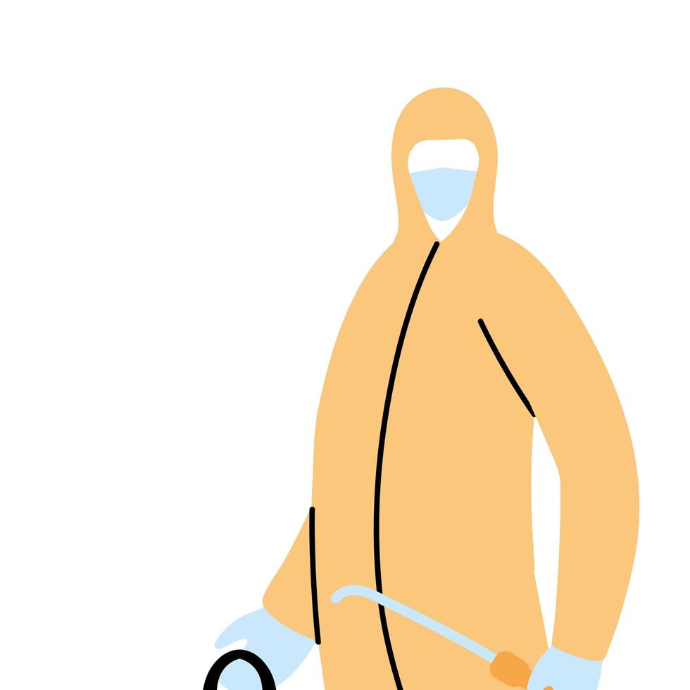 Man wearing protective suit, gloves, boots and mask to avoid covid 19 vector