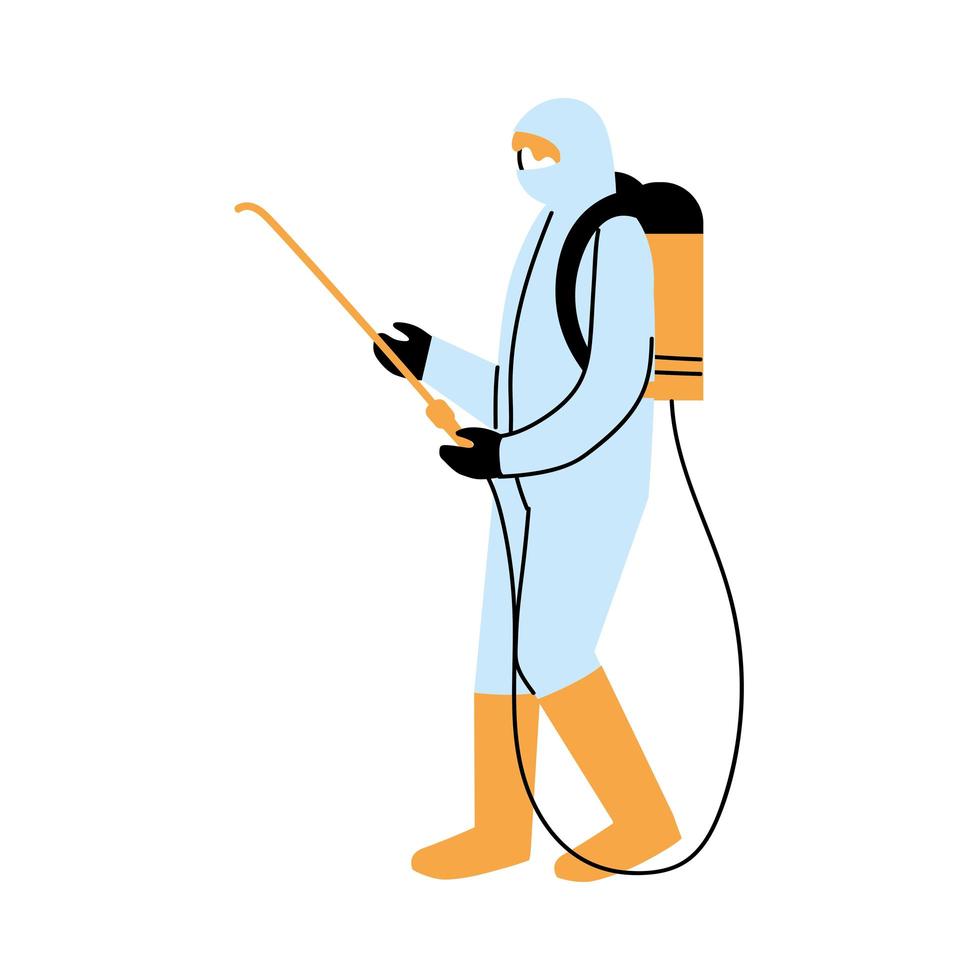 Men wearing protective suit and disinfecting against covid 19 vector