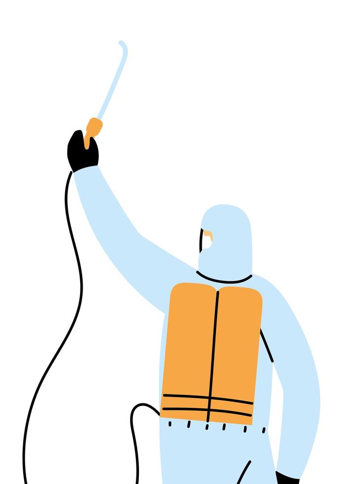 Men wearing protective suit and disinfecting against covid 19 vector
