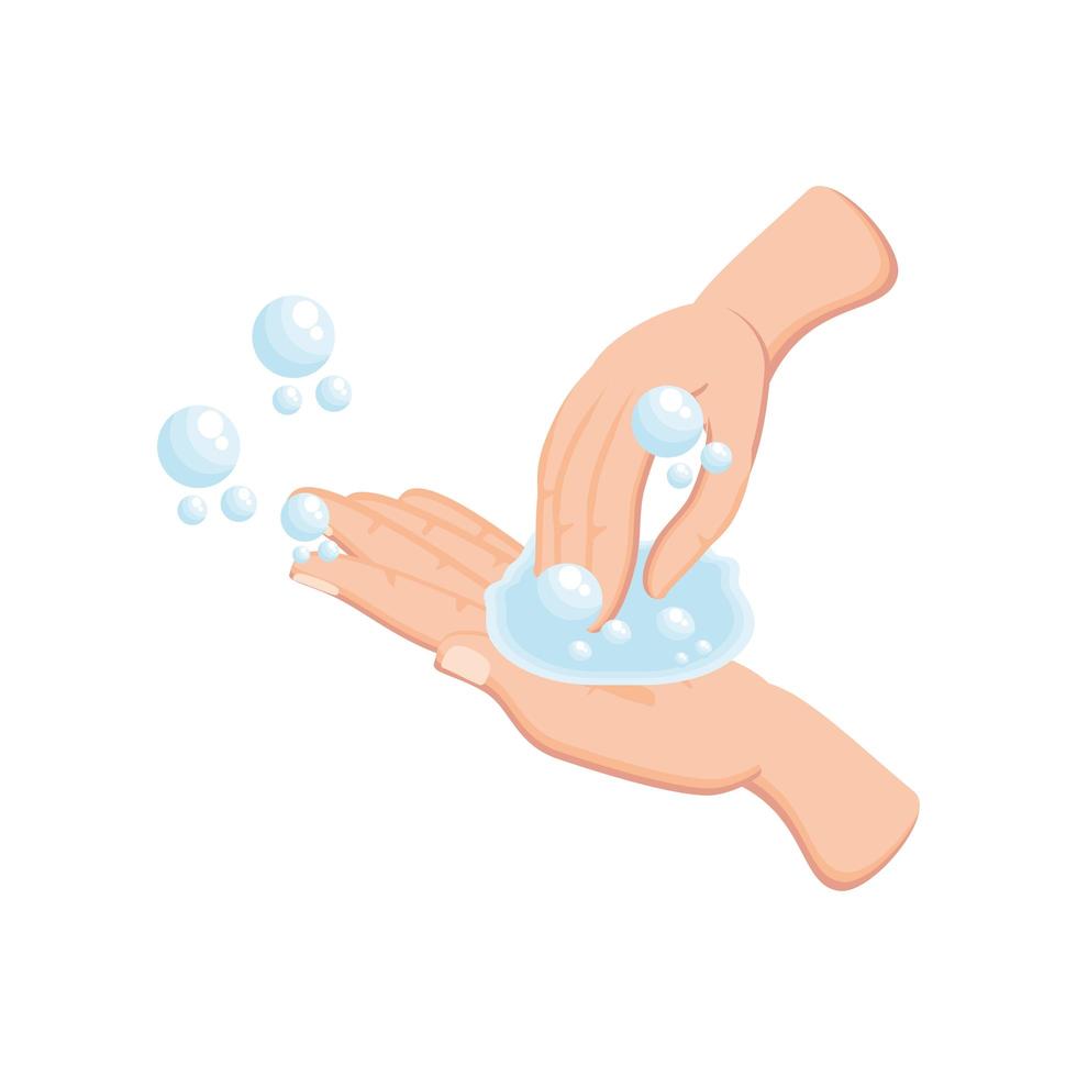 washing hands with water and soap on white background vector