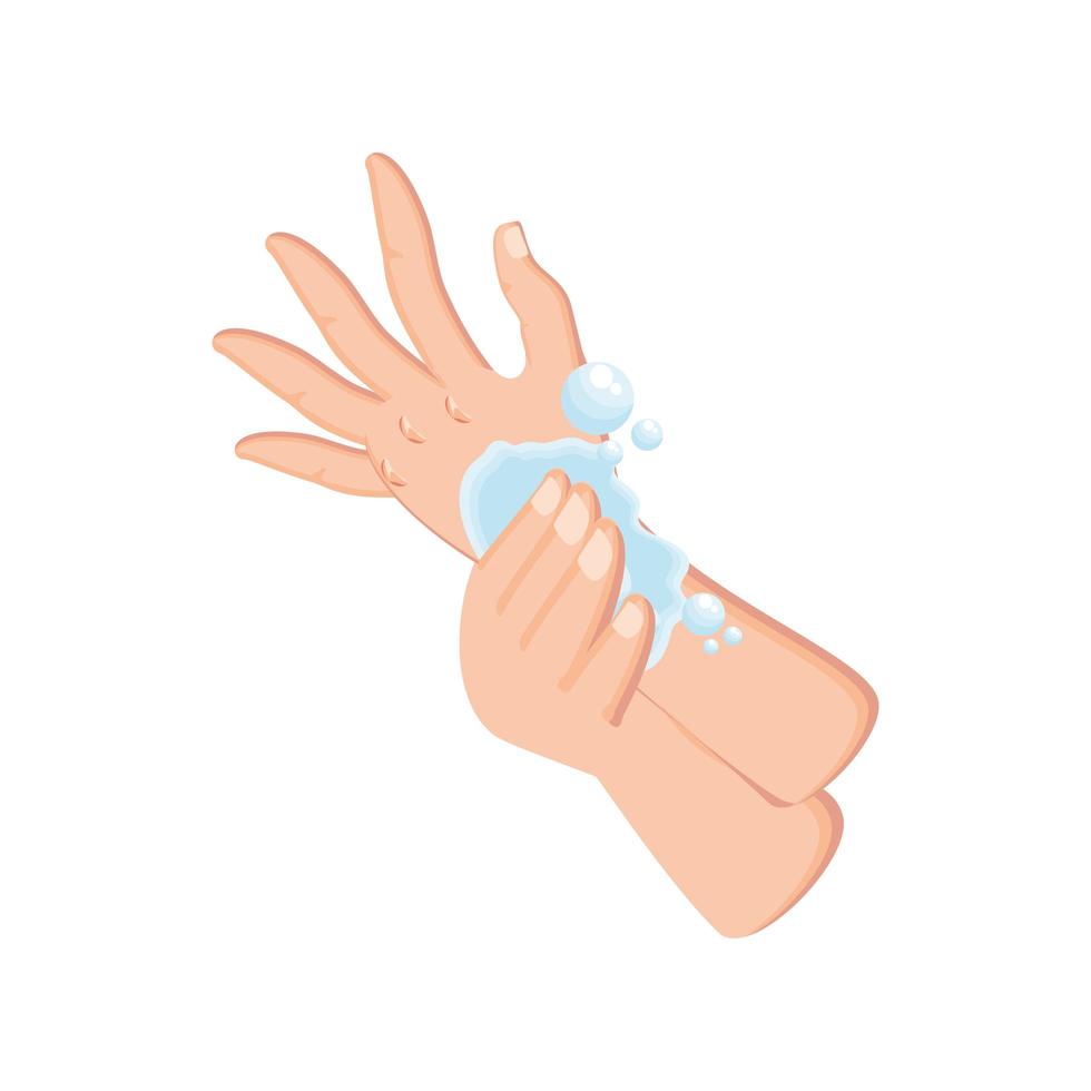 washing hands with water and soap on white background vector