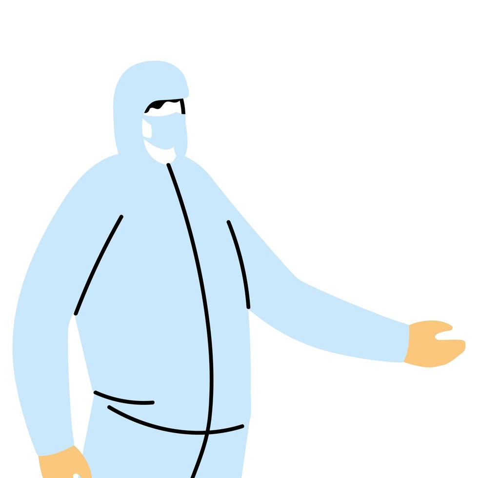 Man wearing protective suit, gloves, boots and mask to avoid covid 19 vector