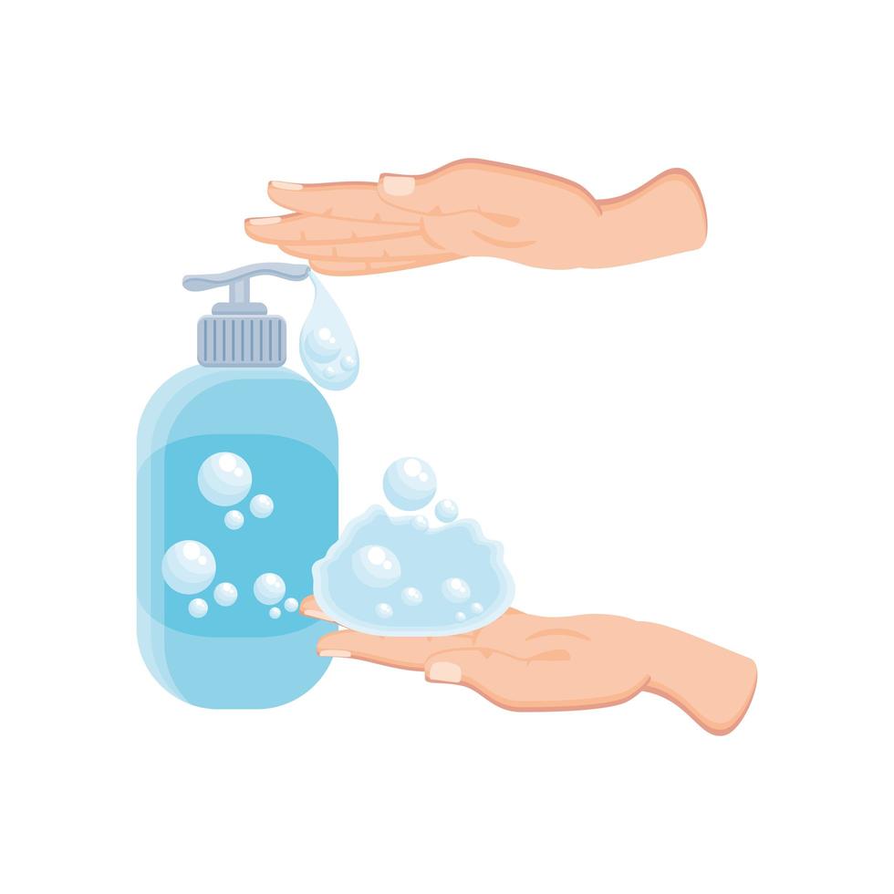 cleaning hands with antibacterial gel on white background vector