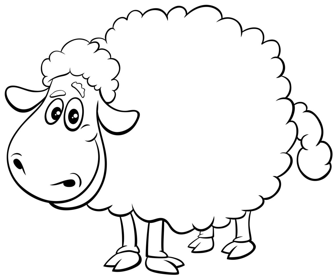 sheep farm animal character coloring book page vector