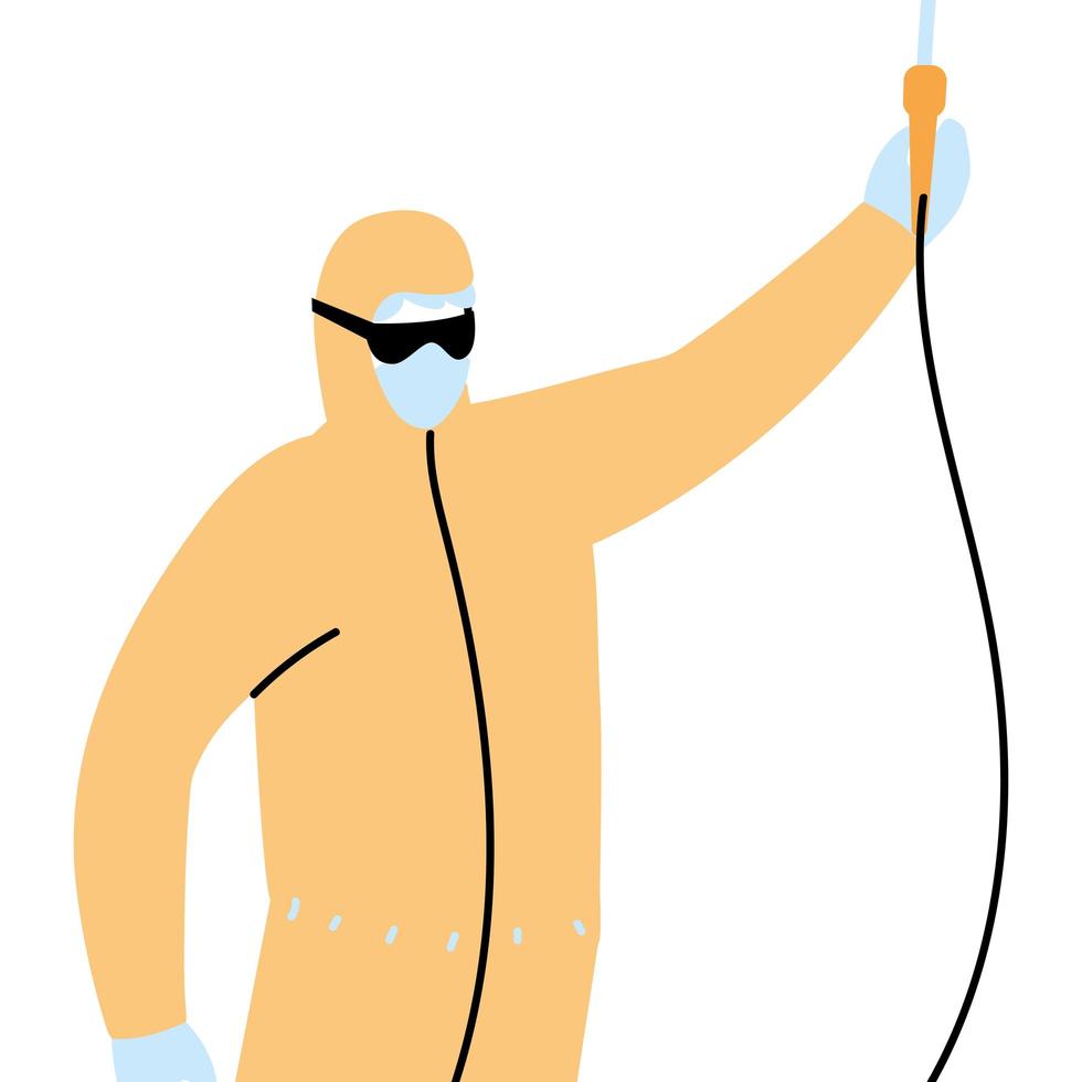 Man wearing protective suit, gloves, boots and mask to avoid covid 19 vector