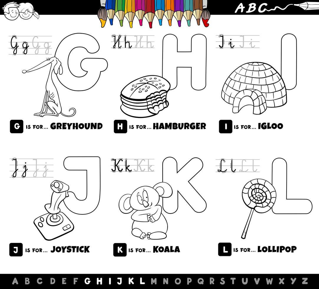 educational cartoon alphabet set coloring book vector