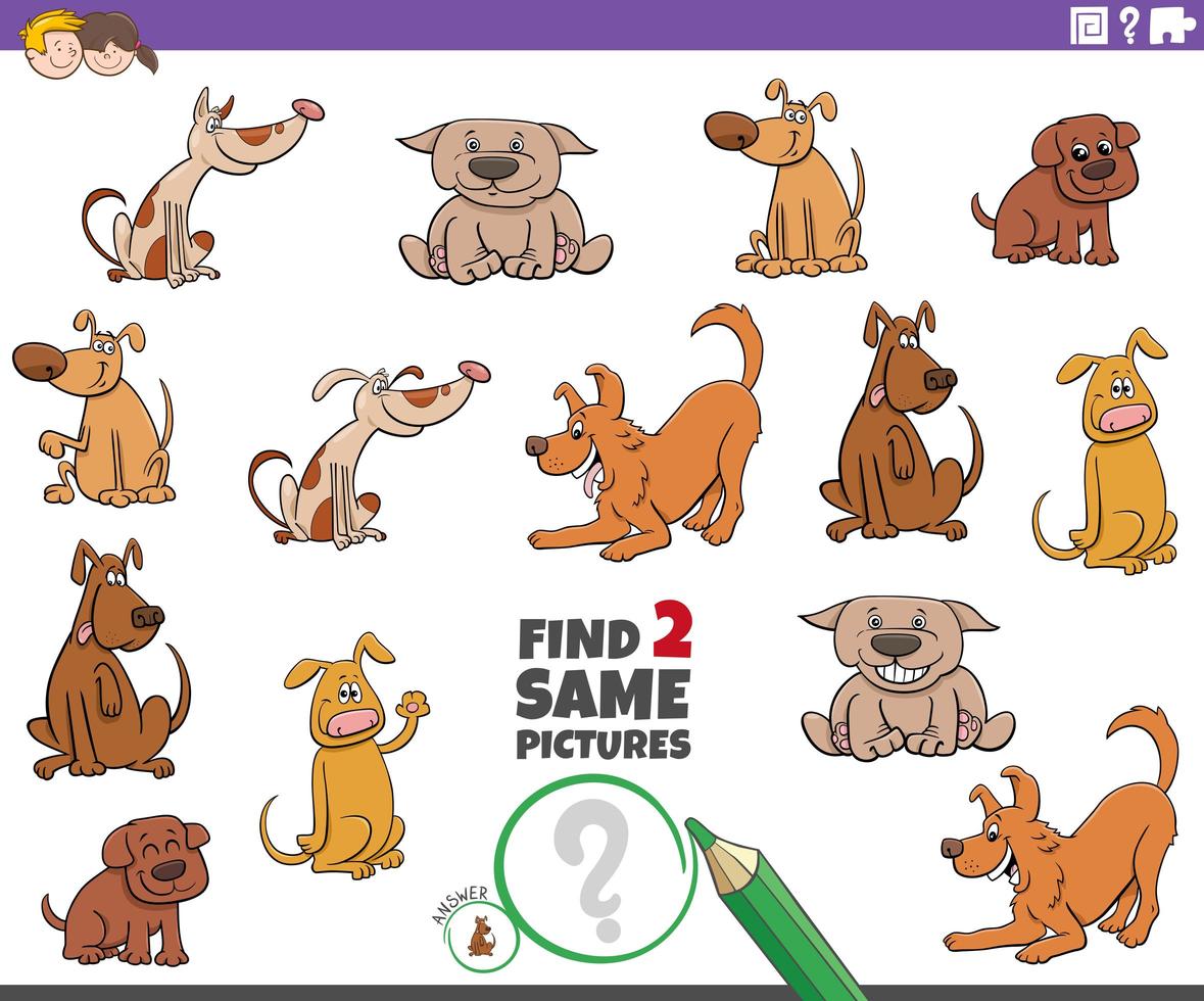 find two same dogs game for children vector