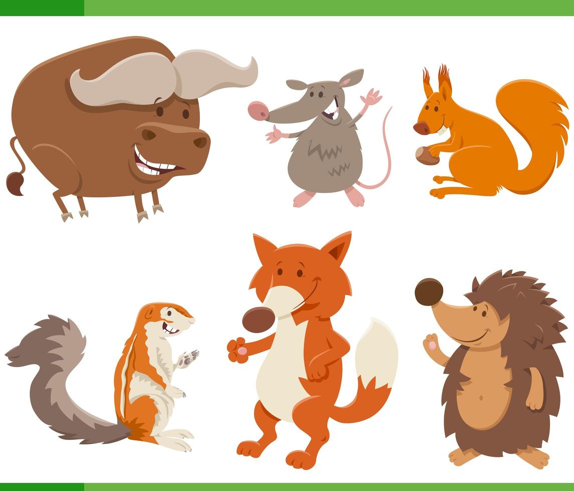 funny cartoon wild animal characters collection vector