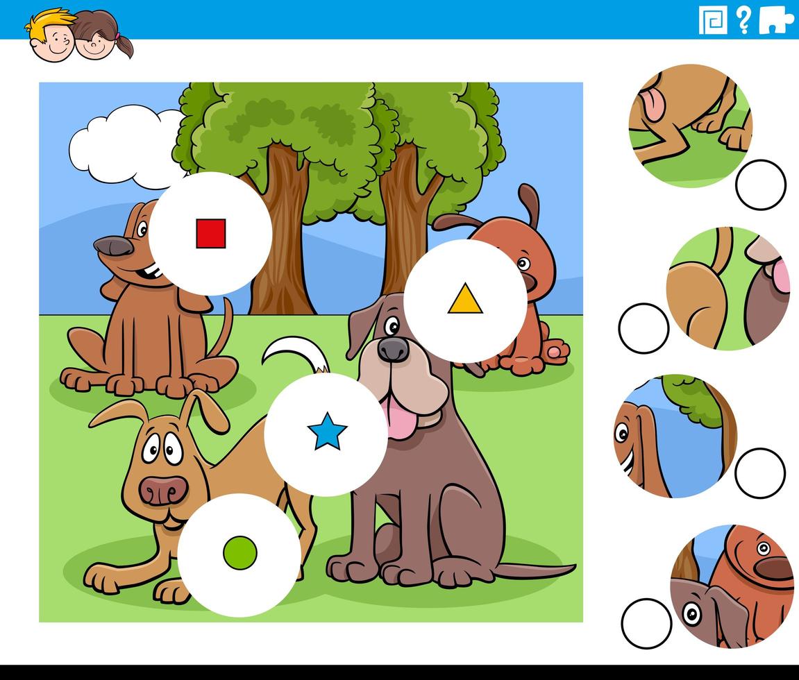 emparejar piezas tarea con perros personajes vector